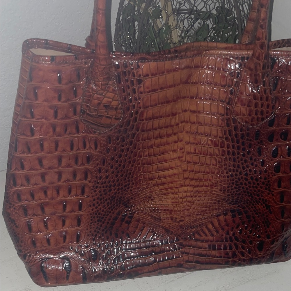 Brahmin Cognac Croc-Embossed Leather Tote - Picture 8 of 15